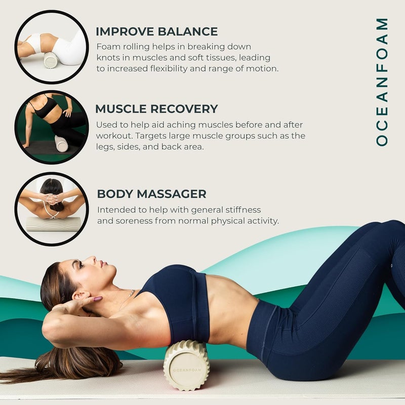 Oceanfoam Tidal Roller - Natural - Muscle Massage Foam Roller for Back Pain & Stretching - Firm and Ergonomic Wide Wave Textured - Yoga, Athletics, & Wellness - Full Size, 20" x 5" - Image 5